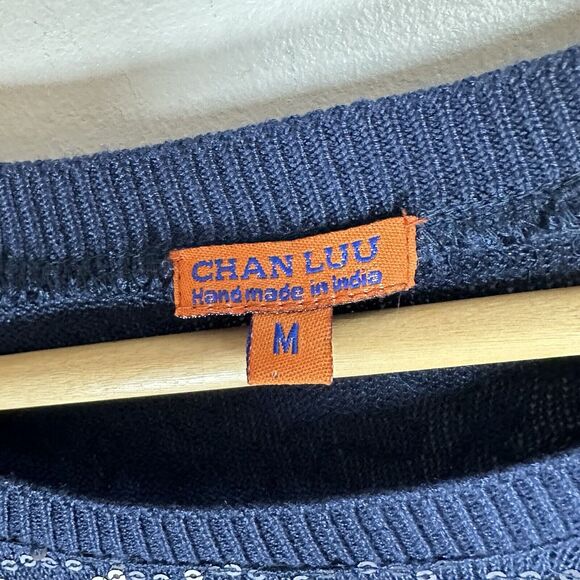 Chan Luu Blue All Over Sequin Long Sleeve Sweater Pullover Woman’s Medium EUC - Picture 6 of 11